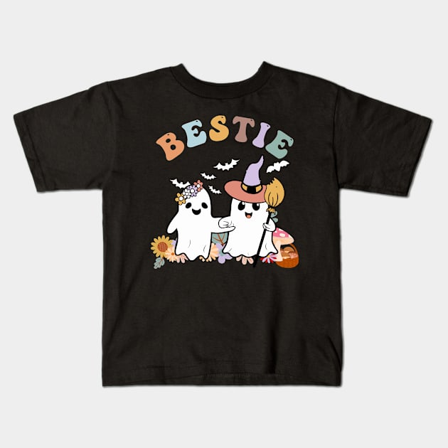 Halloween Ghost Bestie Kids T-Shirt by sopiansentor8